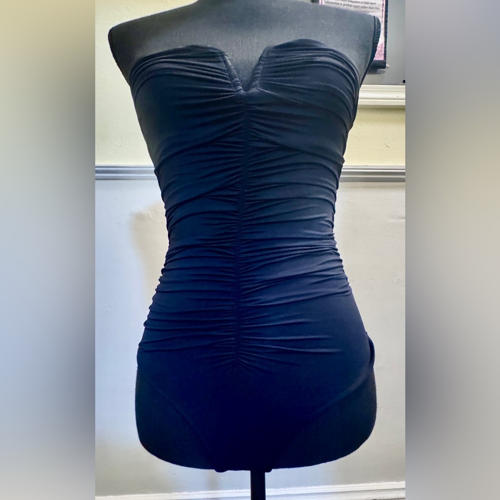 ZARA RUCHED POLYAMIDE BANDEAU BODYSUIT